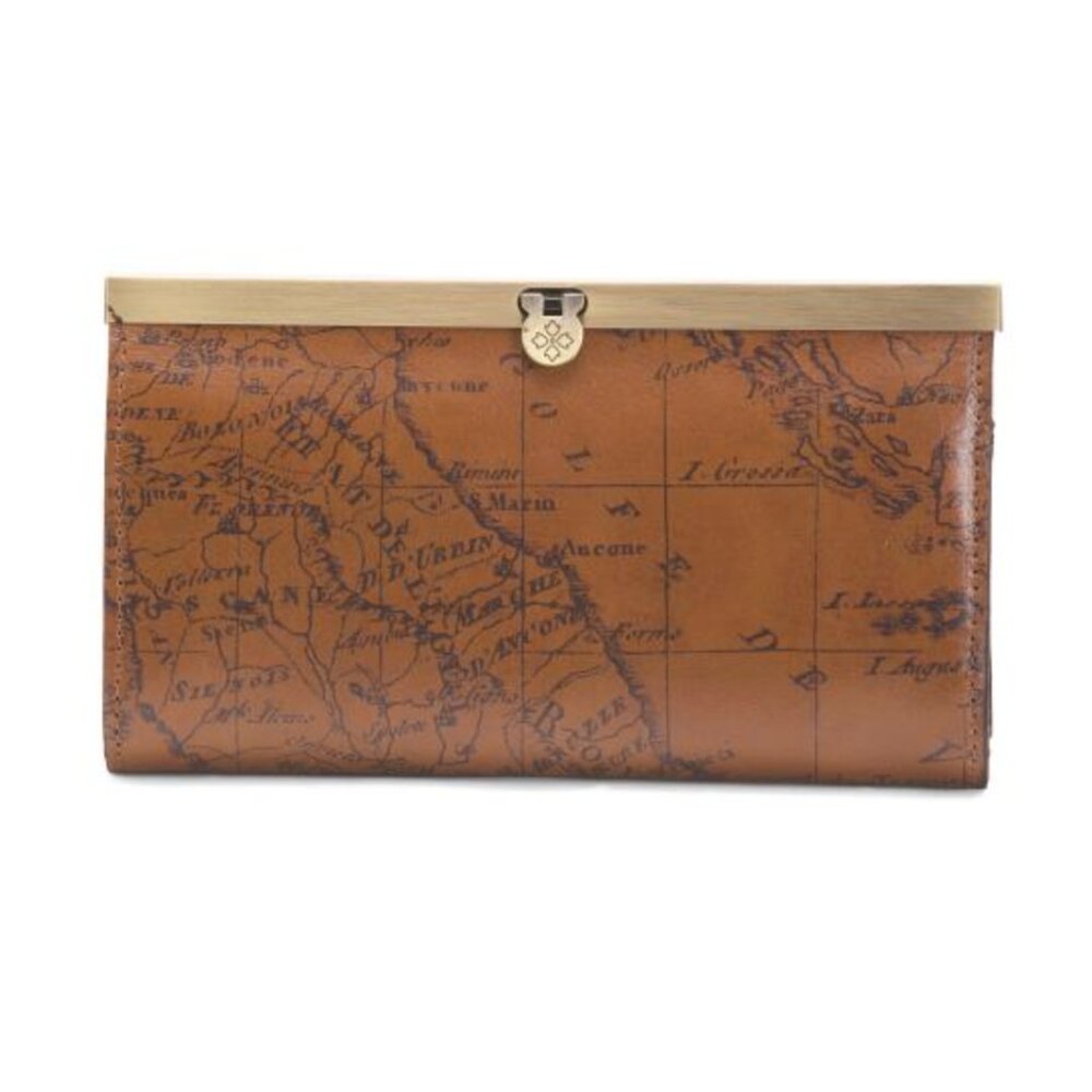 PATRICIA NASH Leather Cauchy Framed Wallet Push Lock Closure Signature Map Print